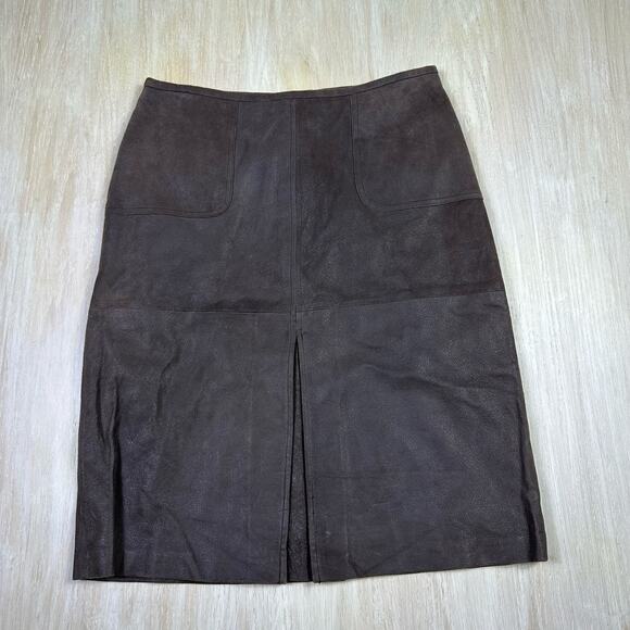 Pow Wow 100% Leather Classic Chic Elegant Workwear Professional Pencil Skirt 10 - Picture 1 of 13